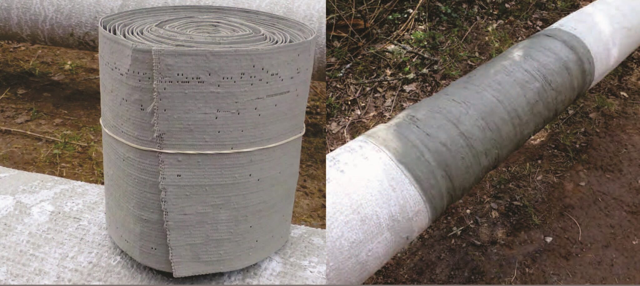 PrimaTape product roll and installed mechanical protection on pipeline joint